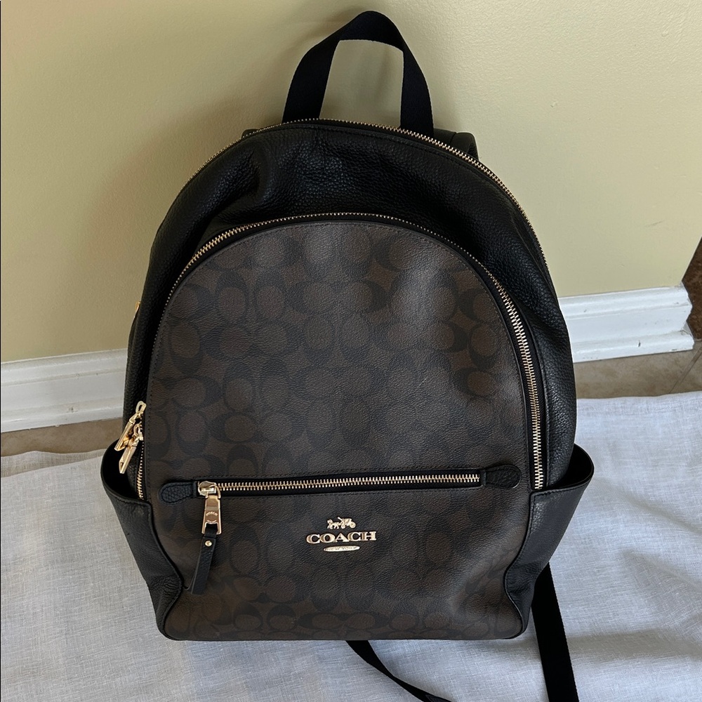 Coach Men's Signature Black and Brown Backpack